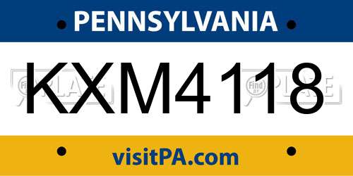 KXM4118 Pennsylvania License Plate