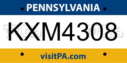 KXM4308 Pennsylvania License Plate