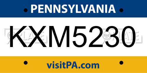 KXM5230 Pennsylvania License Plate