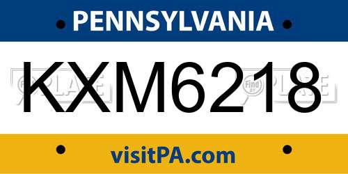 KXM6218 Pennsylvania License Plate