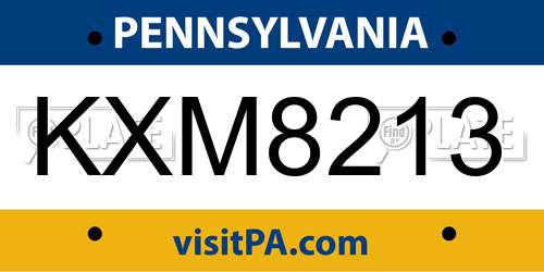 KXM8213 Pennsylvania License Plate