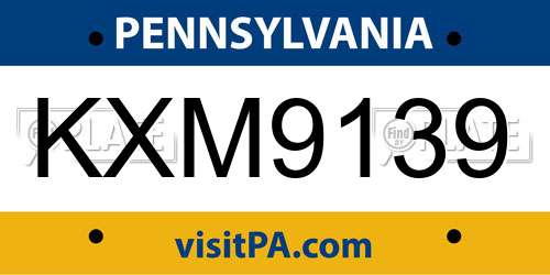 KXM9139 Pennsylvania License Plate