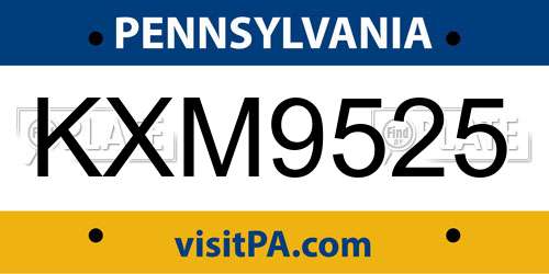 KXM9525 Pennsylvania License Plate