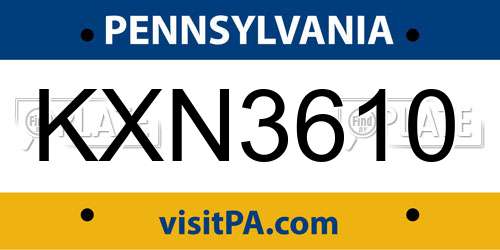 KXN3610 Pennsylvania License Plate