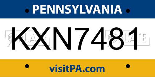 KXN7481 Pennsylvania License Plate