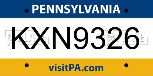 KXN9326 Pennsylvania License Plate