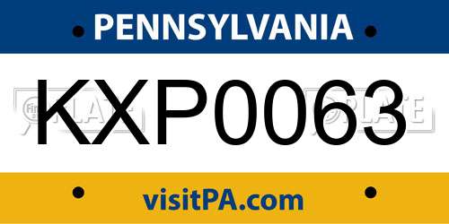 KXP0063 Pennsylvania License Plate