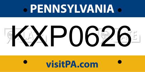 KXP0626 Pennsylvania License Plate
