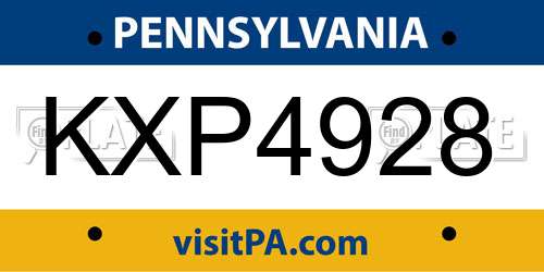 KXP4928 Pennsylvania License Plate
