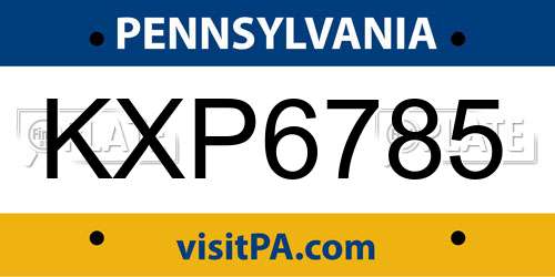 KXP6785 Pennsylvania License Plate