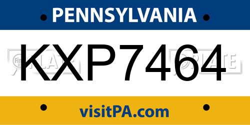 KXP7464 Pennsylvania License Plate