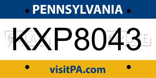 KXP8043 Pennsylvania License Plate