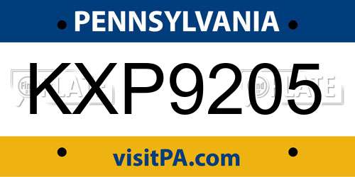 KXP9205 Pennsylvania License Plate