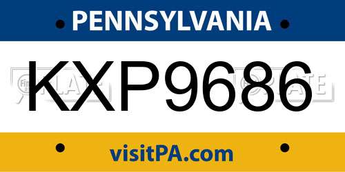 KXP9686 Pennsylvania License Plate