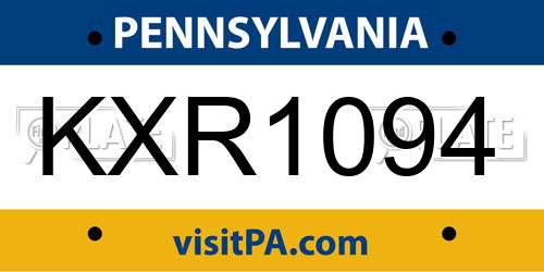 KXR1094 Pennsylvania License Plate