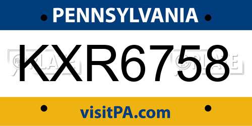 KXR6758 Pennsylvania License Plate