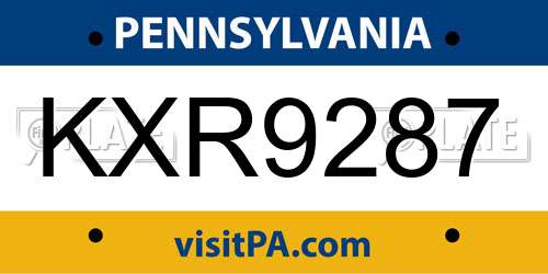 KXR9287 Pennsylvania License Plate
