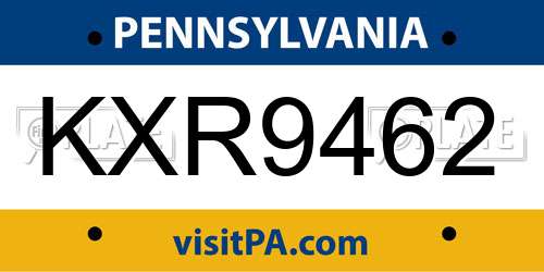 KXR9462 Pennsylvania License Plate