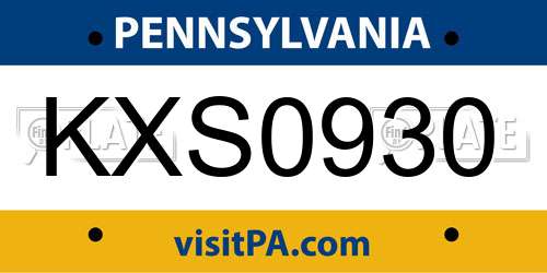 KXS0930 Pennsylvania License Plate