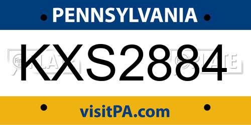KXS2884 Pennsylvania License Plate