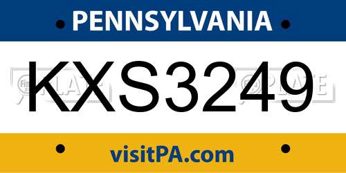 KXS3249 Pennsylvania License Plate