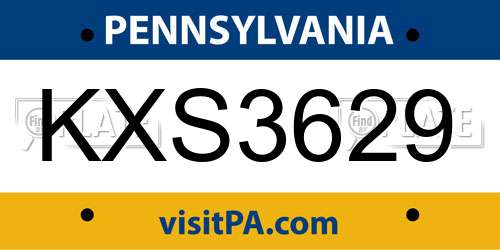 KXS3629 Pennsylvania License Plate