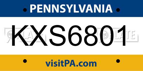 KXS6801 Pennsylvania License Plate