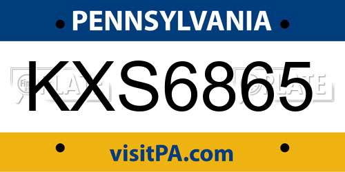 KXS6865 Pennsylvania License Plate