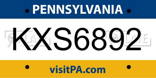 KXS6892 Pennsylvania License Plate