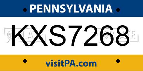 KXS7268 Pennsylvania License Plate