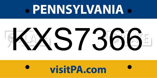 KXS7366 Pennsylvania License Plate