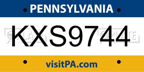 KXS9744 Pennsylvania License Plate