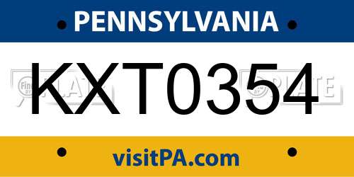 KXT0354 Pennsylvania License Plate