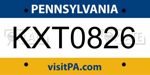 KXT0826 Pennsylvania License Plate