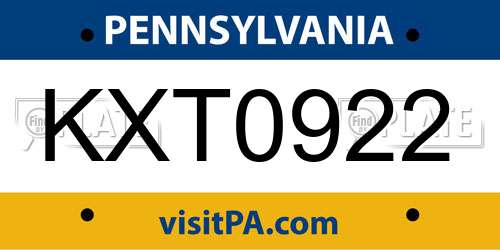 KXT0922 Pennsylvania License Plate