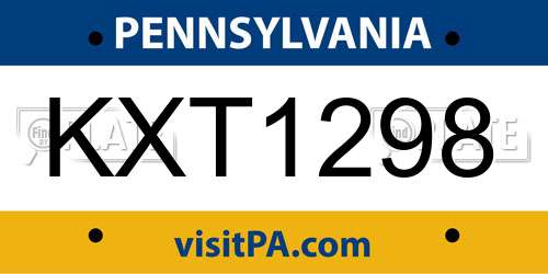 KXT1298 Pennsylvania License Plate