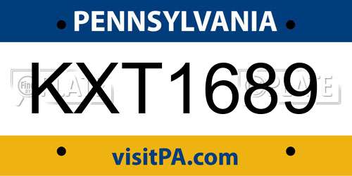 KXT1689 Pennsylvania License Plate