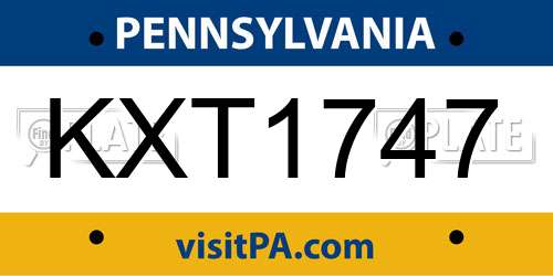 KXT1747 Pennsylvania License Plate