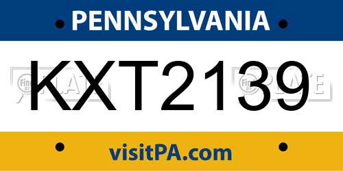 KXT2139 Pennsylvania License Plate