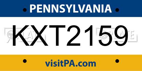 KXT2159 Pennsylvania License Plate