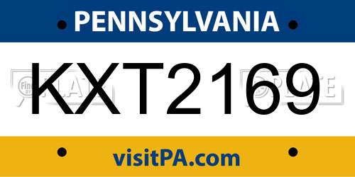 KXT2169 Pennsylvania License Plate