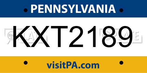 KXT2189 Pennsylvania License Plate