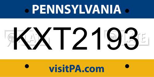 KXT2193 Pennsylvania License Plate