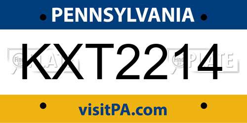 KXT2214 Pennsylvania License Plate