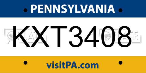KXT3408 Pennsylvania License Plate