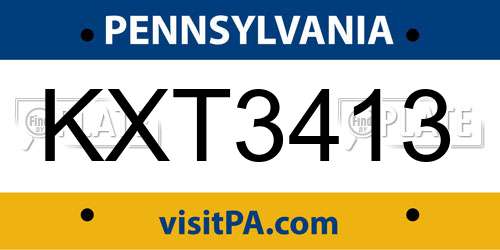 KXT3413 Pennsylvania License Plate