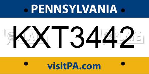 KXT3442 Pennsylvania License Plate