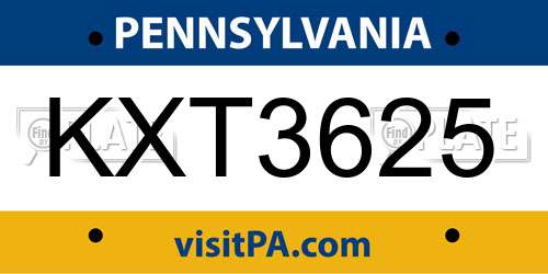 KXT3625 Pennsylvania License Plate