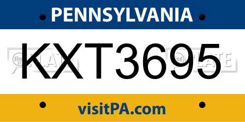 KXT3695 Pennsylvania License Plate