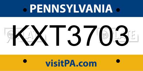 KXT3703 Pennsylvania License Plate